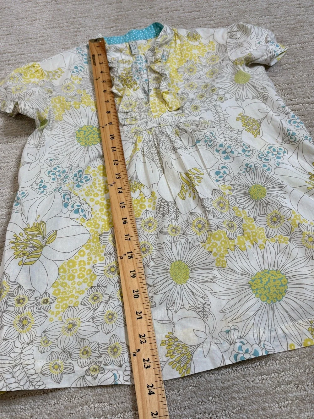 Old Navy Girls Floral Split Neck Ruffle Pintuck Tunic Top Size XL Short Sleeve